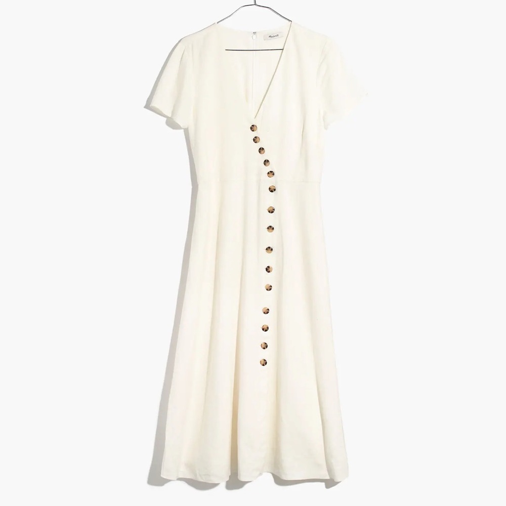 Madewell Linen-Blend Button-Wrap Midi Dress size 0